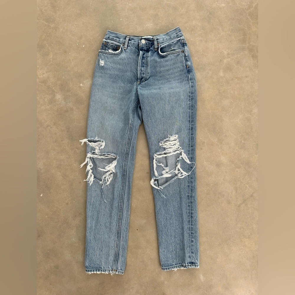 AGOLDE High Rise Straight Leg Jeans Distressed Denim 90s Style Women’s 24 - Picture 6 of 13